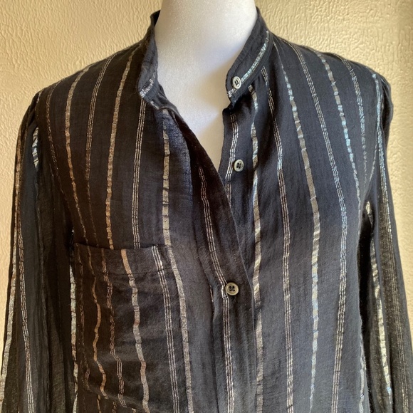 Isabel Marant Etoile Samson black and silver striped button front top Size 40 - Picture 4 of 11